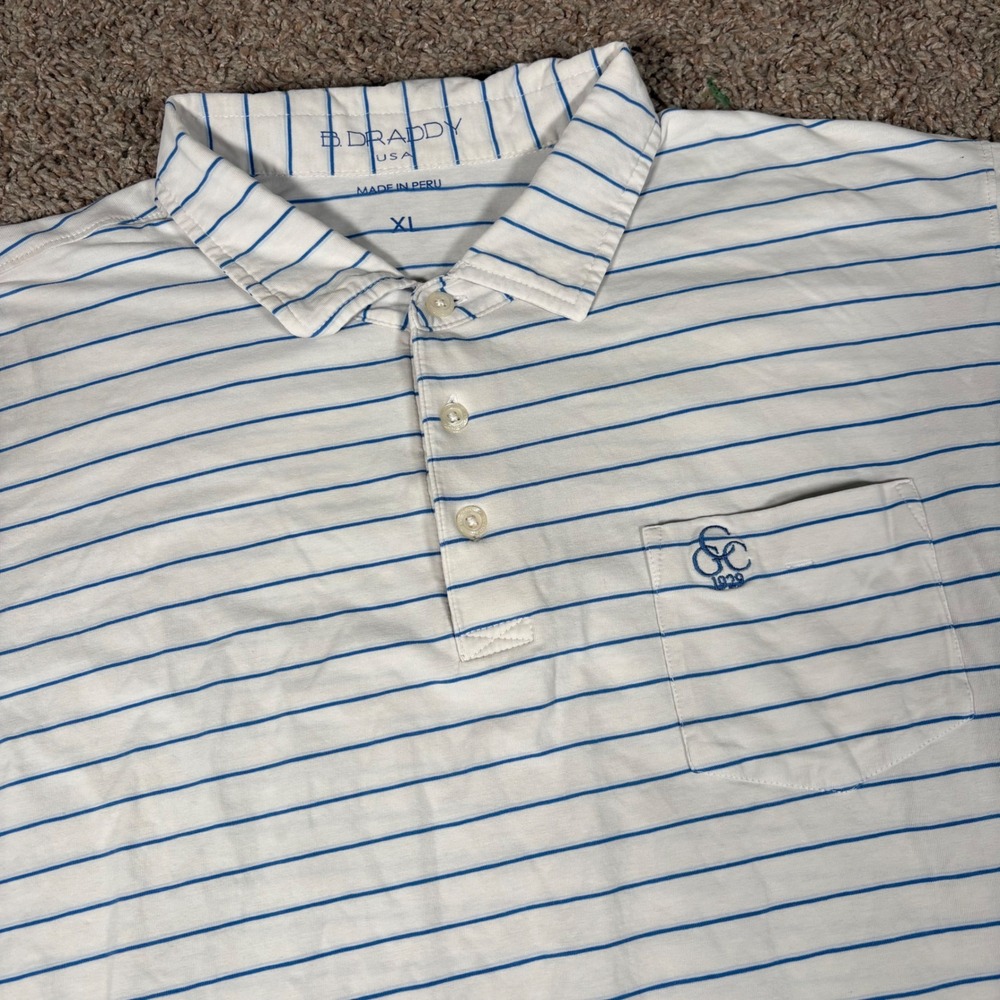 B. Draddy Striped Golf Polo Shirt Mens XL Pima Cotton Pocket Short Sleeve‎